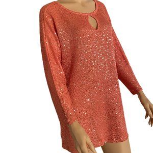 Reba Evening Top with Keyhole Neckline Spring Bloom Coral with bling